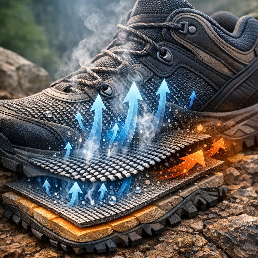 Breathable textile technology in trekking shoes